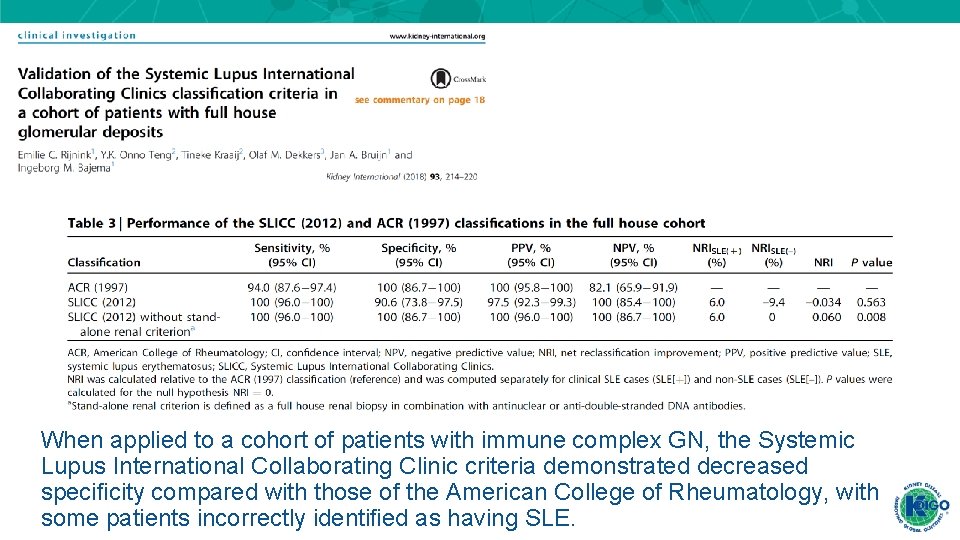 When applied to a cohort of patients with immune complex GN, the Systemic Lupus When applied to a cohort of patients with immune complex GN, the Systemic Lupus