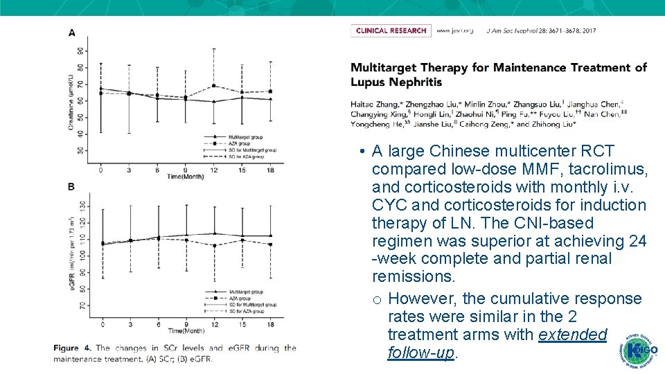 • A large Chinese multicenter RCT compared low-dose MMF, tacrolimus, and corticosteroids with • A large Chinese multicenter RCT compared low-dose MMF, tacrolimus, and corticosteroids with