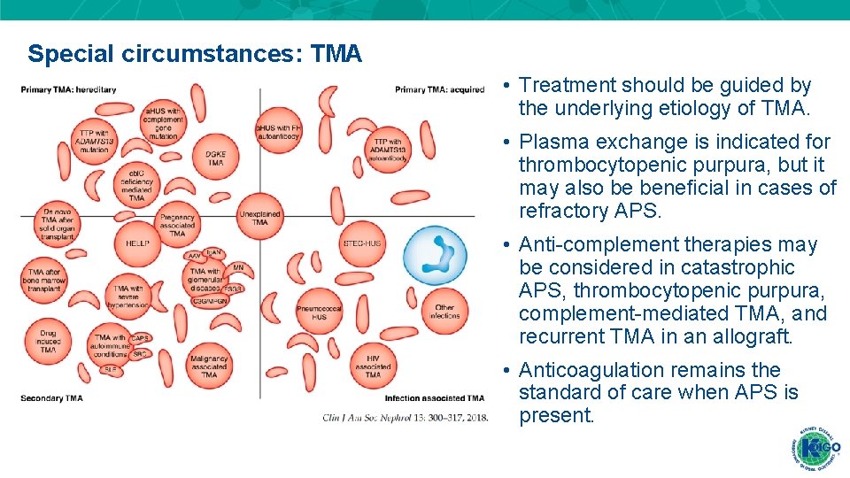Special circumstances: TMA • Treatment should be guided by the underlying etiology of TMA. Special circumstances: TMA • Treatment should be guided by the underlying etiology of TMA.