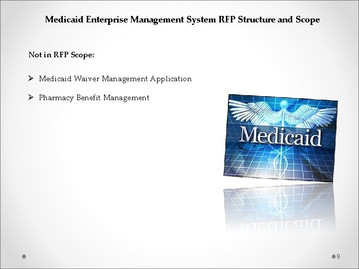  Medicaid Enterprise Management System RFP Structure and Scope Not in RFP Scope: Ø