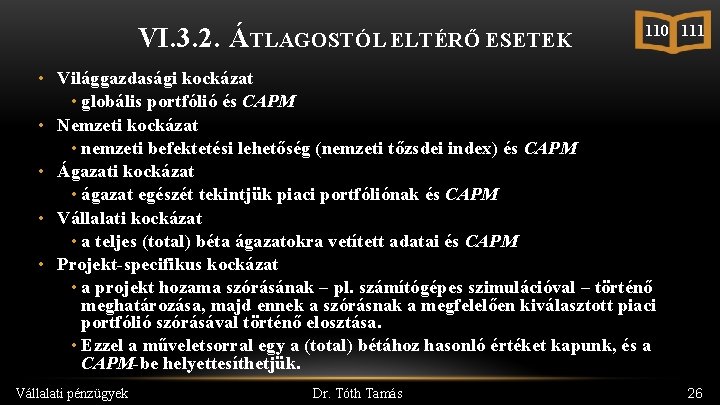 VI. 3. 2. ÁTLAGOSTÓL ELTÉRŐ ESETEK 110 111 • Világgazdasági kockázat • globális portfólió