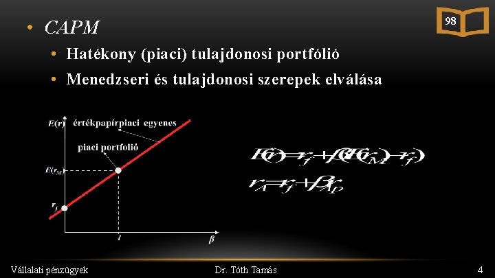 98 • CAPM • Hatékony (piaci) tulajdonosi portfólió • Menedzseri és tulajdonosi szerepek elválása