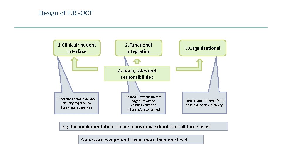 Design of P 3 C-OCT 1. Clinical/ patient interface 2. Functional integration 3. Organisational