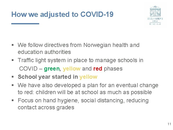 How we adjusted to COVID-19 § We follow directives from Norwegian health and education How we adjusted to COVID-19 § We follow directives from Norwegian health and education