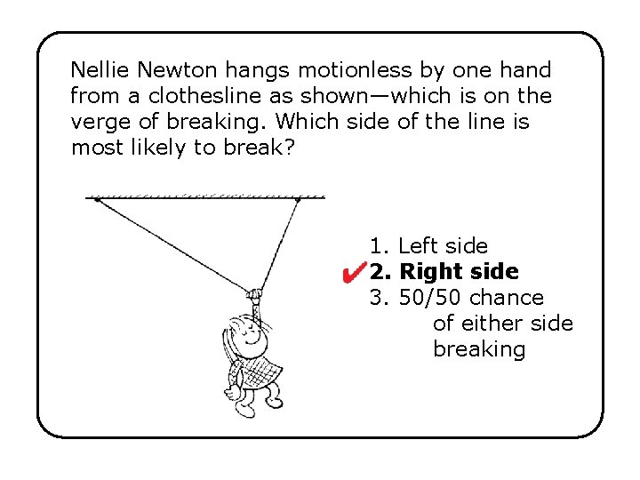 Nellie Newton hangs motionless by one hand from a clothesline as shown—which is on