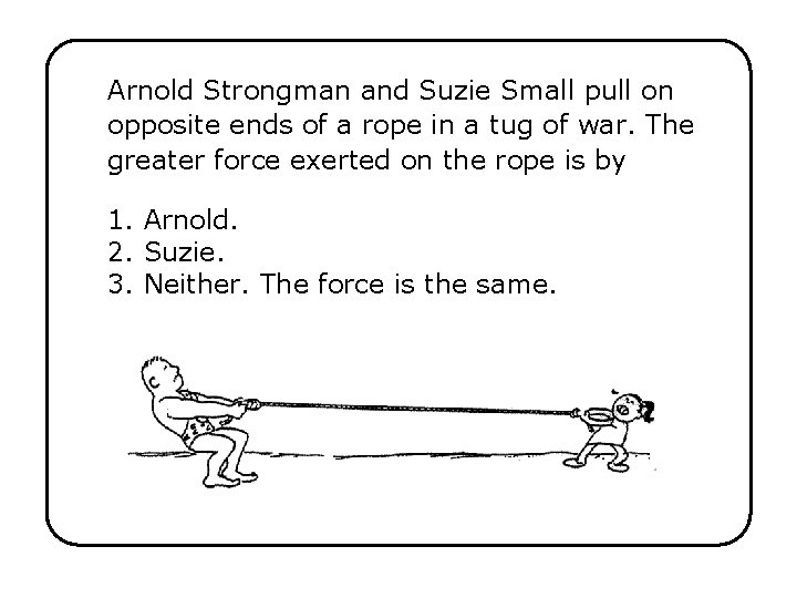 Arnold Strongman and Suzie Small pull on opposite ends of a rope in a