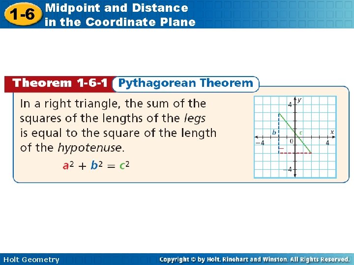 1 -6 Midpoint and Distance in the Coordinate Plane Holt Geometry 