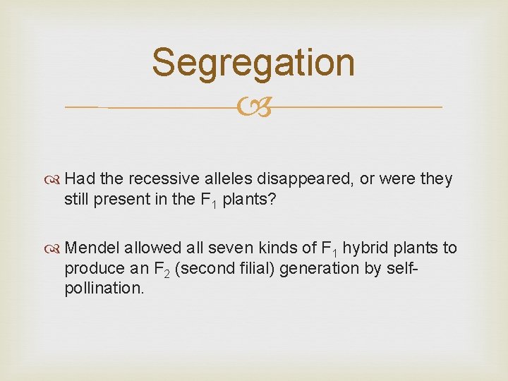 Segregation Had the recessive alleles disappeared, or were they still present in the F