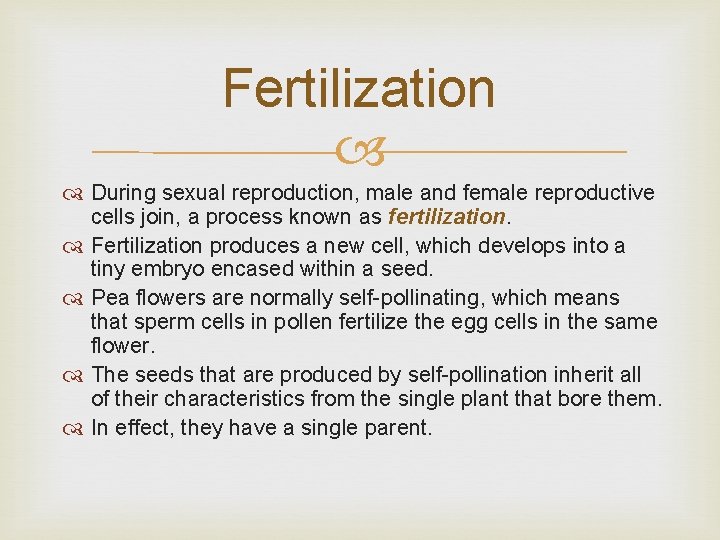 Fertilization During sexual reproduction, male and female reproductive cells join, a process known as
