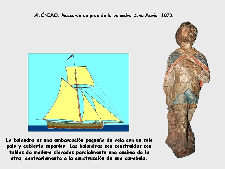 ANÓNIMO. Mascarón de proa de la balandra Doña María 1870. La balandra es una