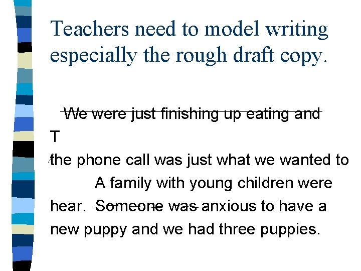 Teachers need to model writing especially the rough draft copy. We were just finishing Teachers need to model writing especially the rough draft copy. We were just finishing