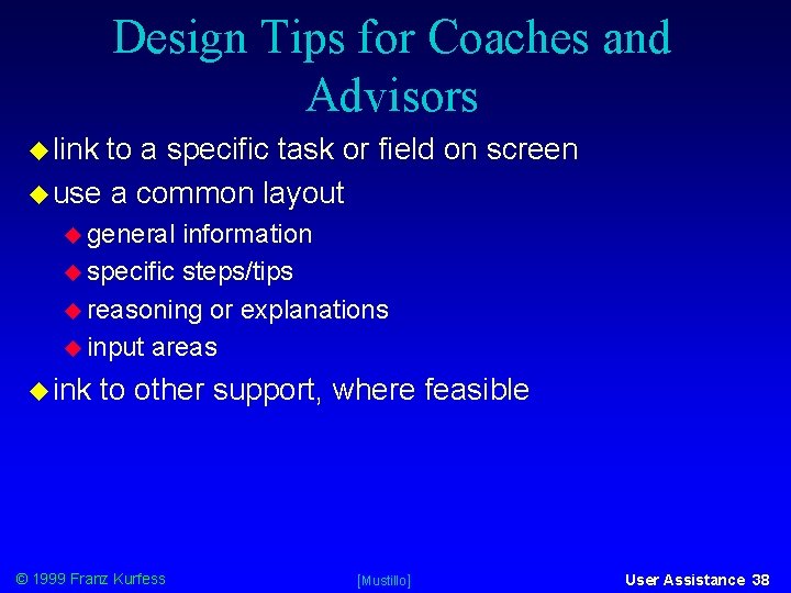 Design Tips for Coaches and Advisors link to a specific task or field on