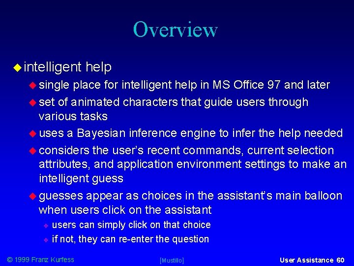 Overview intelligent help single place for intelligent help in MS Office 97 and later