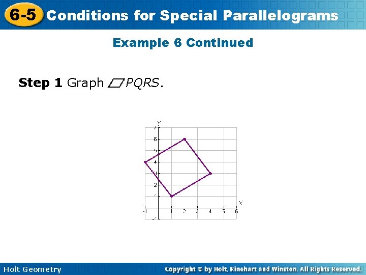6 -5 Conditions for Special Parallelograms Example 6 Continued Step 1 Graph Holt Geometry