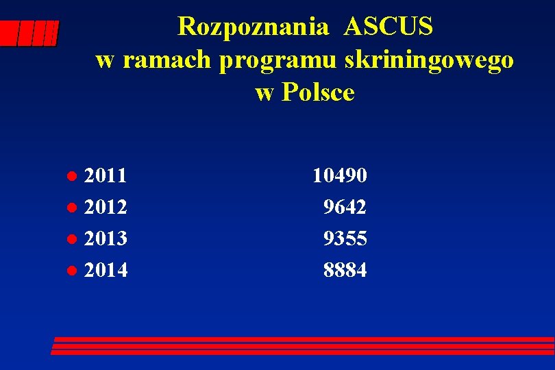 Rozpoznania ASCUS w ramach programu skriningowego w Polsce 2011 l 2012 l 2013 l