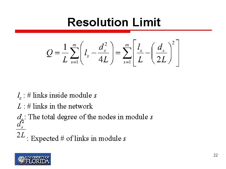 Resolution Limit ls : # links inside module s L : # links in