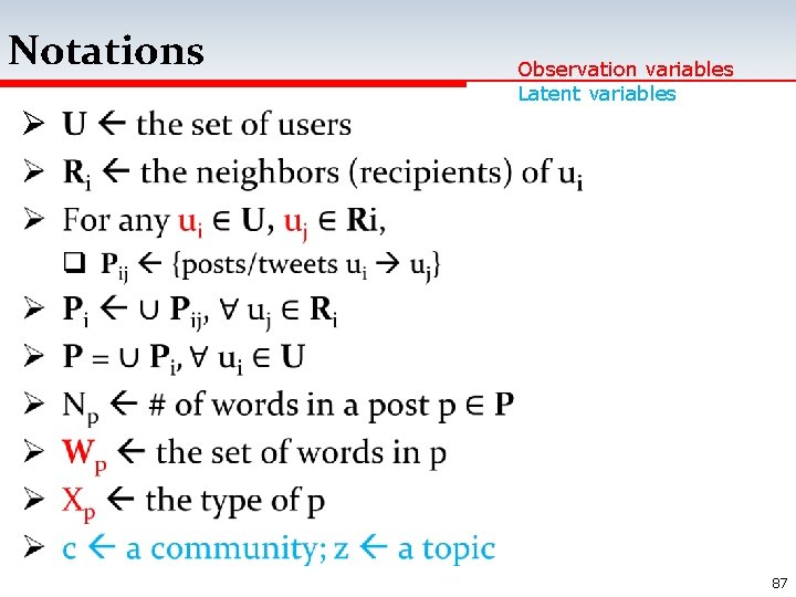 Notations Ø Observation variables Latent variables 87 