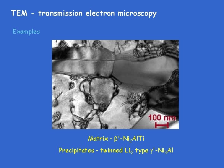 TEM - transmission electron microscopy Examples Matrix - '-Ni 2 Al. Ti Precipitates -