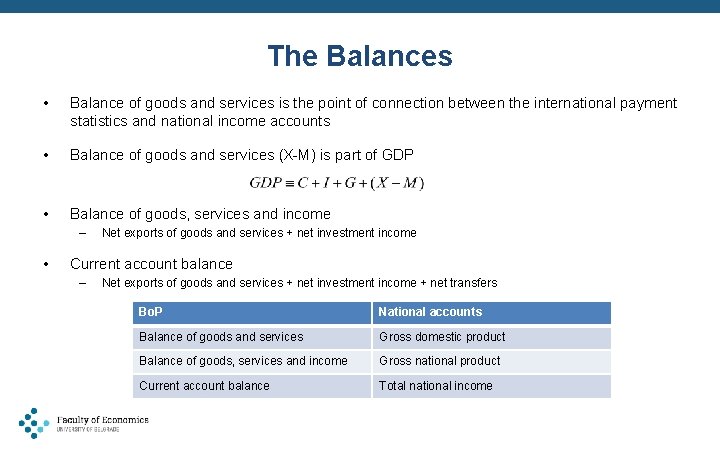 The Balances • Balance of goods and services is the point of connection between