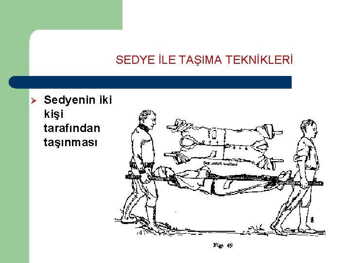 SEDYE İLE TAŞIMA TEKNİKLERİ Ø Sedyenin iki kişi tarafından taşınması 