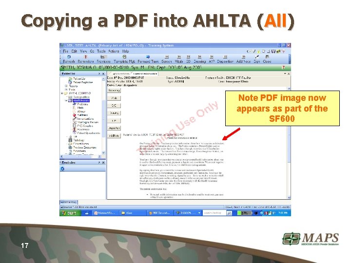 Copying a PDF into AHLTA (All) Note PDF image now appears as part of