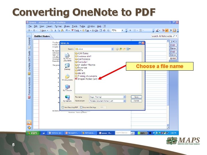 Converting One. Note to PDF Choose a file name 5 