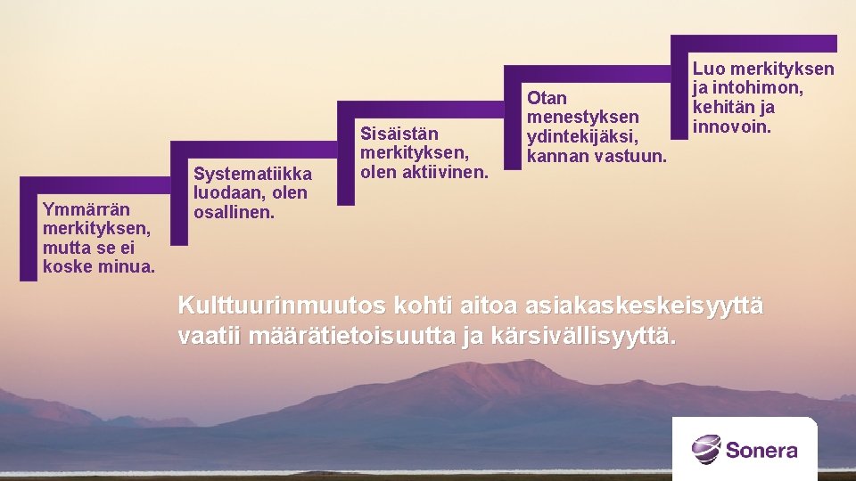 Ymmärrän merkityksen, mutta se ei koske minua. Systematiikka luodaan, olen osallinen. Sisäistän merkityksen, olen