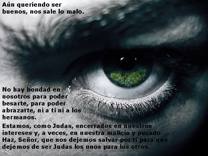 Aún queriendo ser buenos, nos sale lo malo. No hay bondad en nosotros para