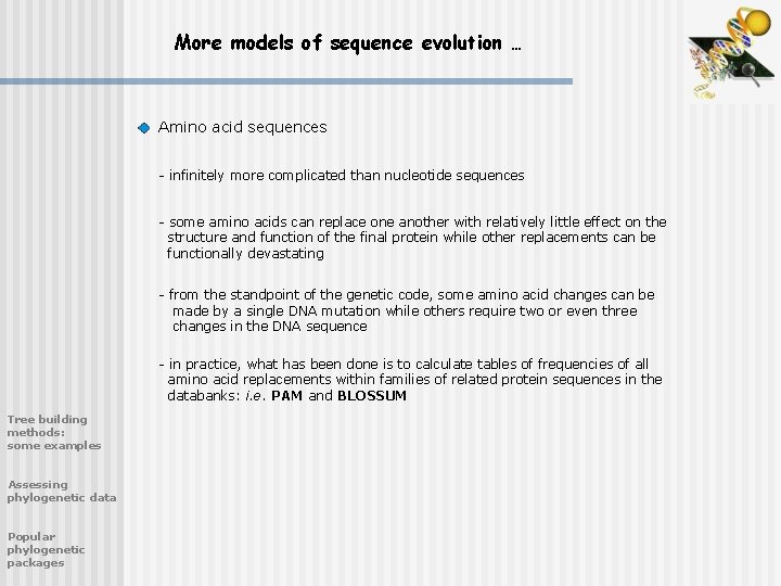 More models of sequence evolution … Amino acid sequences - infinitely more complicated than