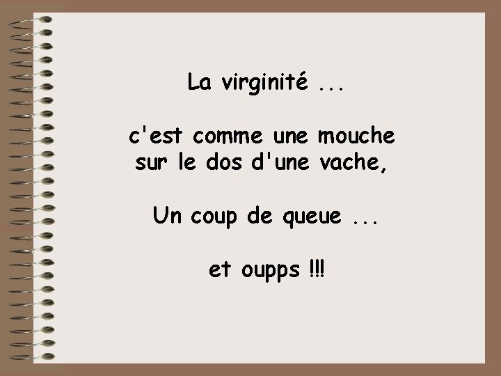 La virginité. . . c'est comme une mouche sur le dos d'une vache, Un