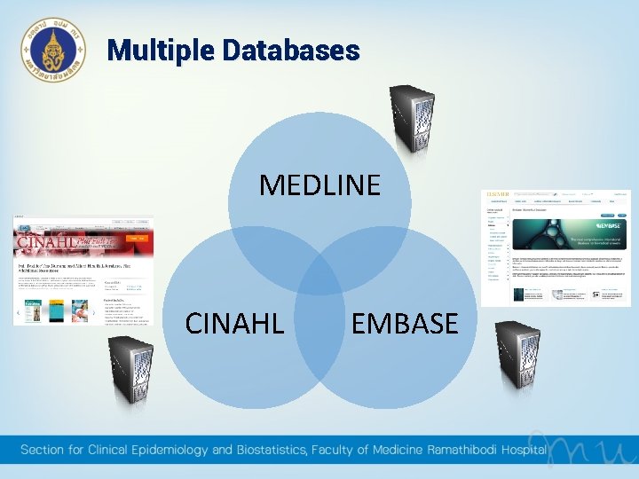 Multiple Databases MEDLINE CINAHL EMBASE Multiple Databases MEDLINE CINAHL EMBASE