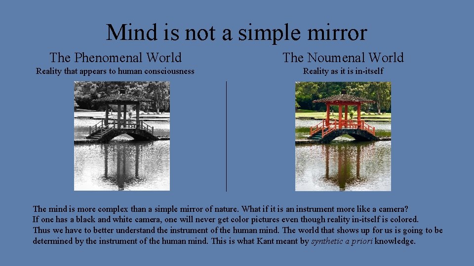 Mind is not a simple mirror The Phenomenal World The Noumenal World Reality that