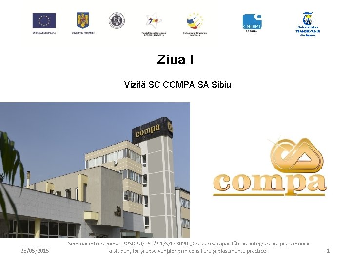 Ziua I Vizită SC COMPA SA Sibiu 28/05/2015 Seminar interregional POSDRU/160/2. 1/S/133020 „Creșterea capacității