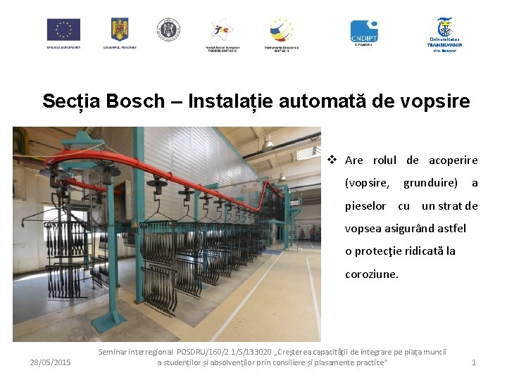 Secția Bosch – Instalație automată de vopsire v Are rolul de acoperire (vopsire, grunduire)