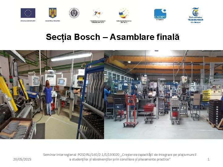 Secția Bosch – Asamblare finală 28/05/2015 Seminar interregional POSDRU/160/2. 1/S/133020 „Creșterea capacității de integrare