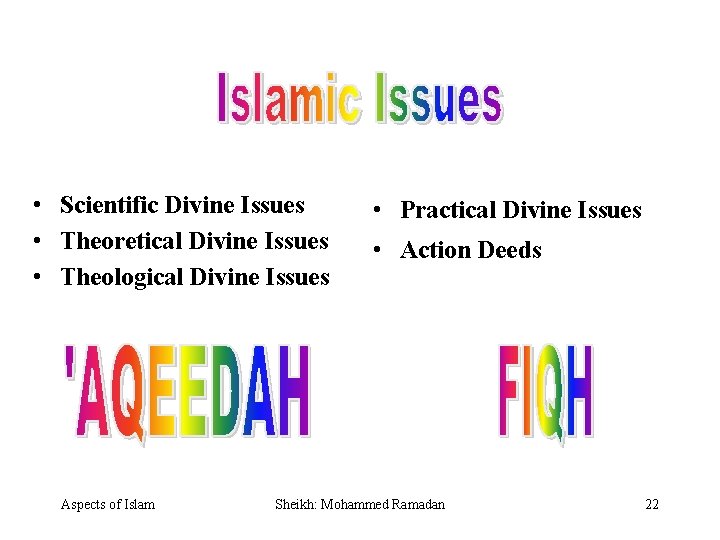  • Scientific Divine Issues • Theoretical Divine Issues • Theological Divine Issues Aspects