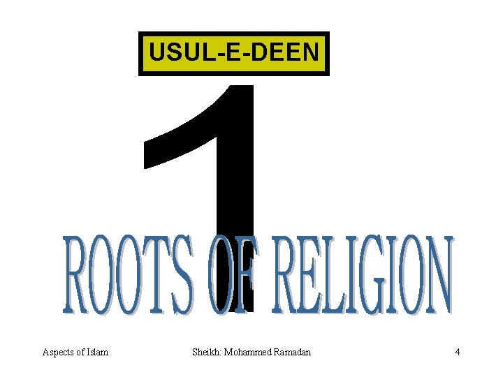 USUL-E-DEEN Aspects of Islam Sheikh: Mohammed Ramadan 4 