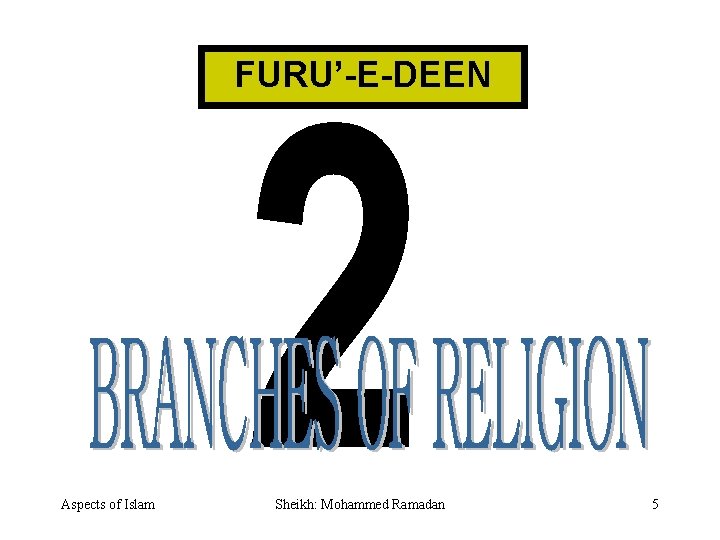 FURU’-E-DEEN Aspects of Islam Sheikh: Mohammed Ramadan 5 