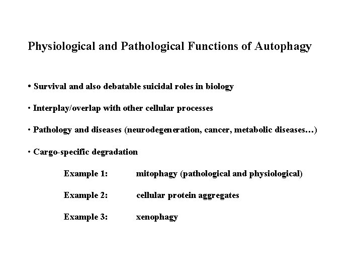 Physiological and Pathological Functions of Autophagy • Survival and also debatable suicidal roles in