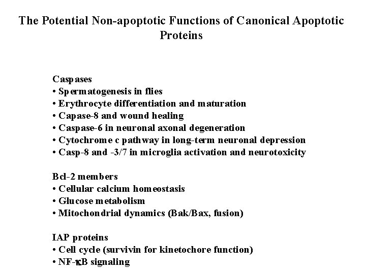 The Potential Non-apoptotic Functions of Canonical Apoptotic Proteins Caspases • Spermatogenesis in flies •