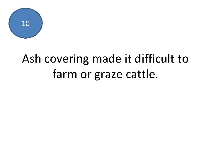 10 Ash covering made it difficult to farm or graze cattle. 