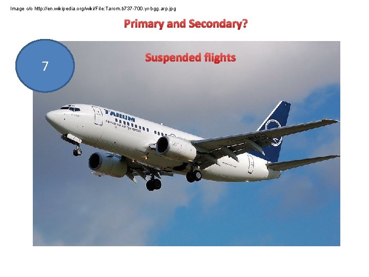 Image c/o http: //en. wikipedia. org/wiki/File: Tarom. b 737 -700. yr-bgg. arp. jpg Primary