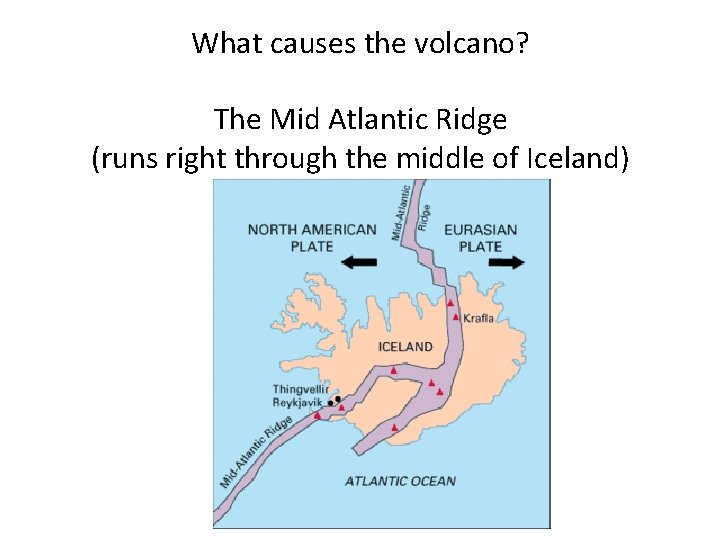 What causes the volcano? The Mid Atlantic Ridge (runs right through the middle of