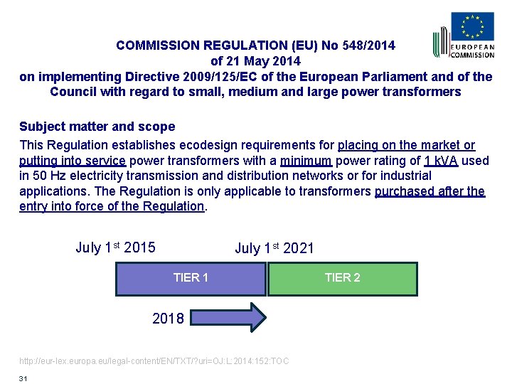 COMMISSION REGULATION (EU) No 548/2014 of 21 May 2014 on implementing Directive 2009/125/EC of