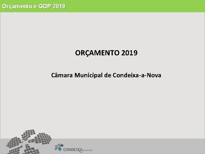 Orçamento e GOP 2019 ORÇAMENTO 2019 Câmara Municipal de Condeixa-a-Nova 