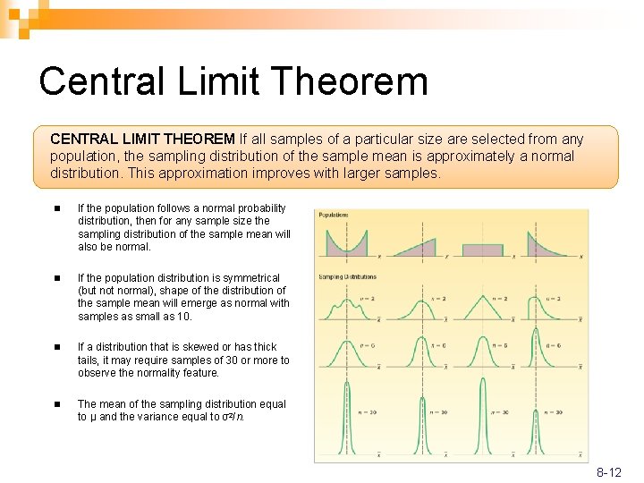 Central Limit Theorem CENTRAL LIMIT THEOREM If all samples of a particular size are