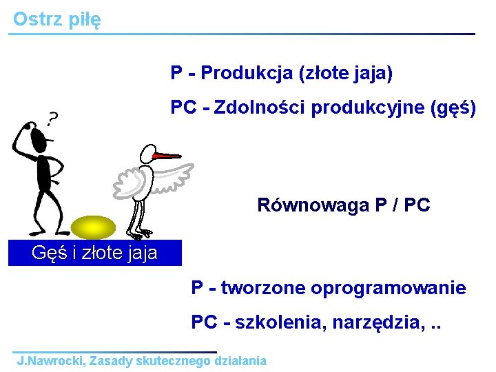 Ostrz piłę P - Produkcja (złote jaja) PC - Zdolności produkcyjne (gęś) Równowaga P