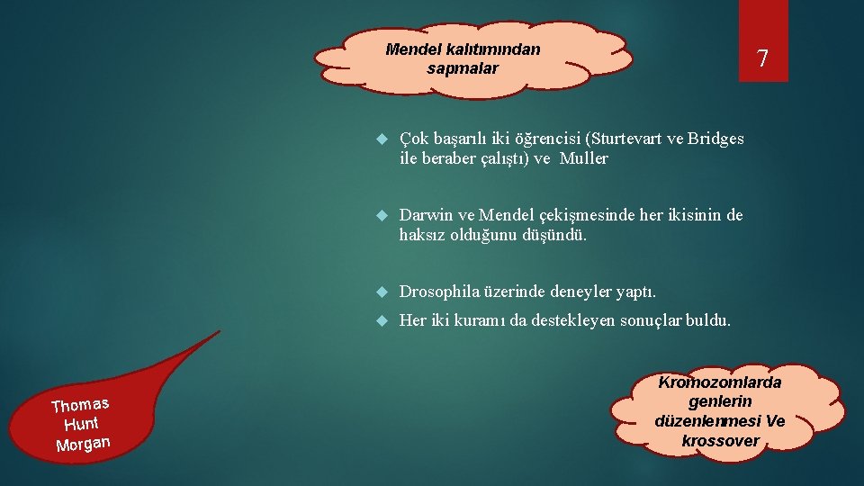 Mendel kalıtımından sapmalar Thomas Hunt Morgan 7 Çok başarılı iki öğrencisi (Sturtevart ve Bridges