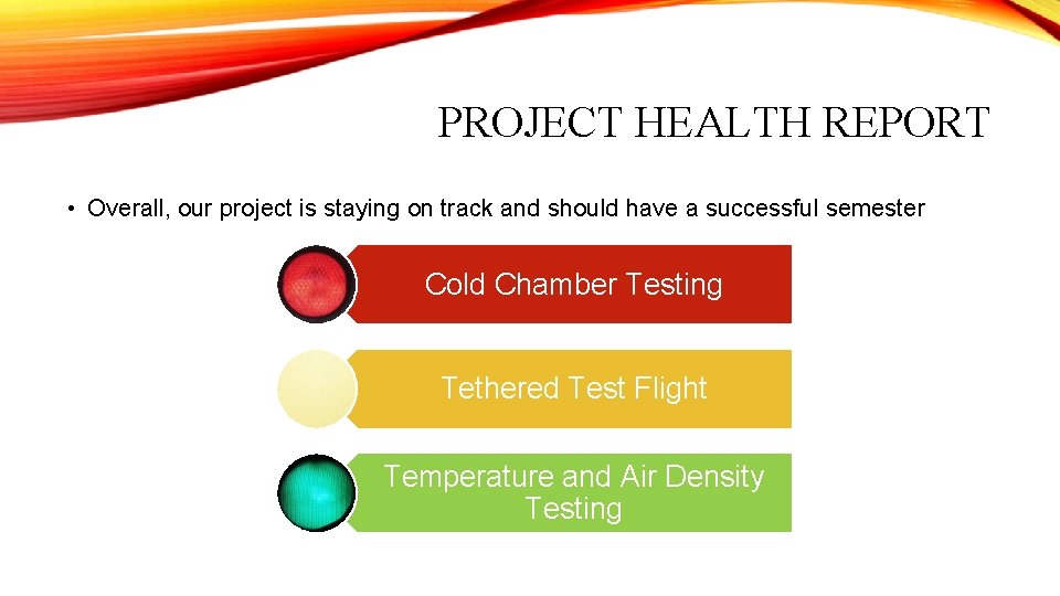PROJECT HEALTH REPORT • Overall, our project is staying on track and should have PROJECT HEALTH REPORT • Overall, our project is staying on track and should have