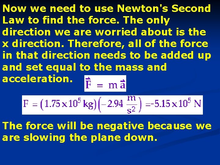 Now we need to use Newton's Second Law to find the force. The only Now we need to use Newton's Second Law to find the force. The only